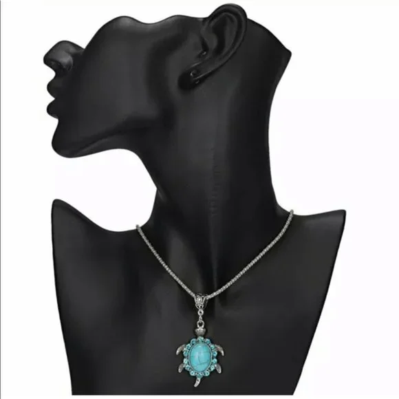Silver Charm Turquoise Turtle Pendant Necklace - Picture 7 of 7
